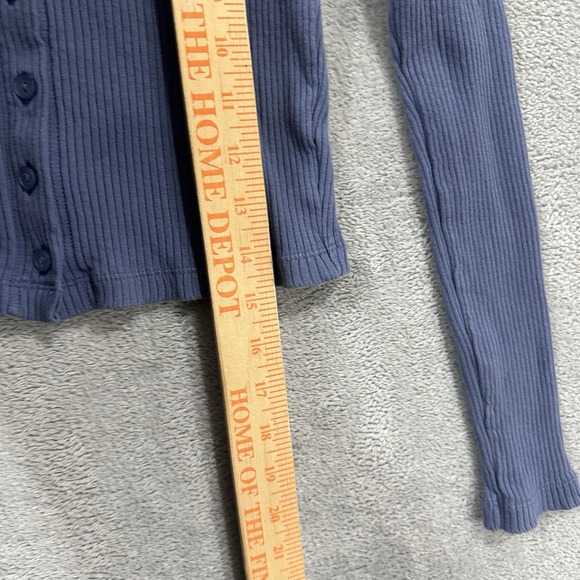 Uniqlo Button Top Shirt Long Sleeve Women XS Blue Ribbed Cozy Casual Normcore - Picture 6 of 7